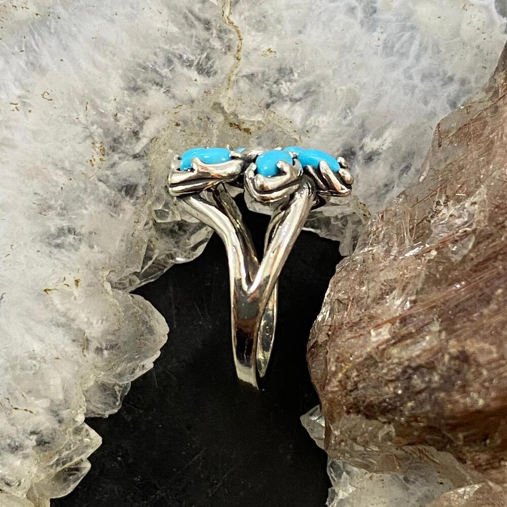 Carolyn Pollack Vintage Sterling Sleeping Beauty Turquoise Flower Cluster Ring - Picture 6 of 10